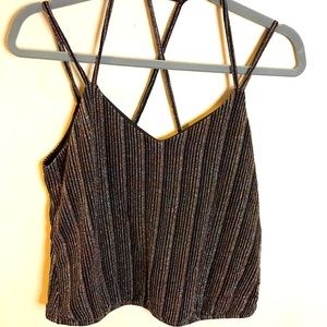 NWT - Express Metallic Shimmer Spaghetti Strap Top, Black/Gold